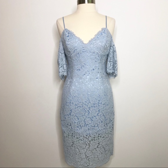Bardot Karlie Lace Dress Sky Blue Cold Shoulder 8 - Picture 2 of 8